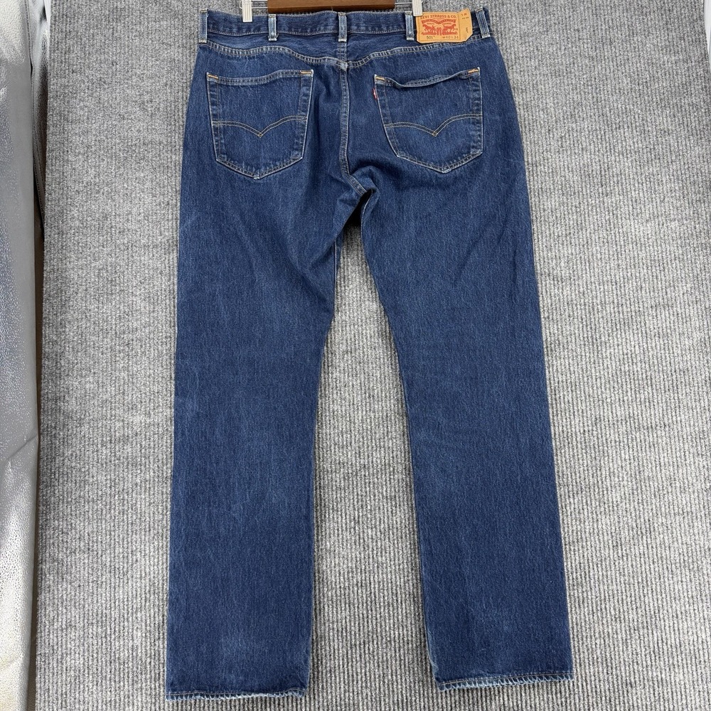 Levi's 501 Button Fly Jeans Mens 40x34 Blue Straight Dark Wash
